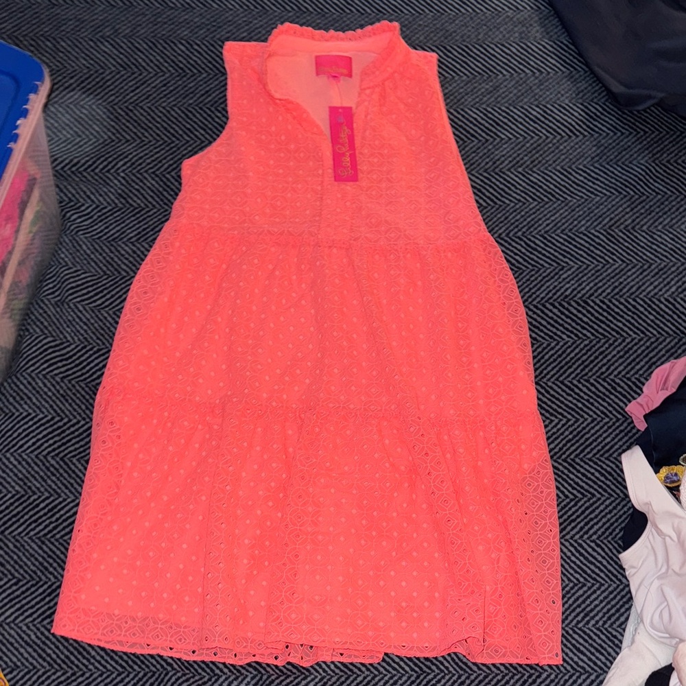 Lilly Pulitzer Novella Dress Coraln Eyelet Lace mini medallion chiffon